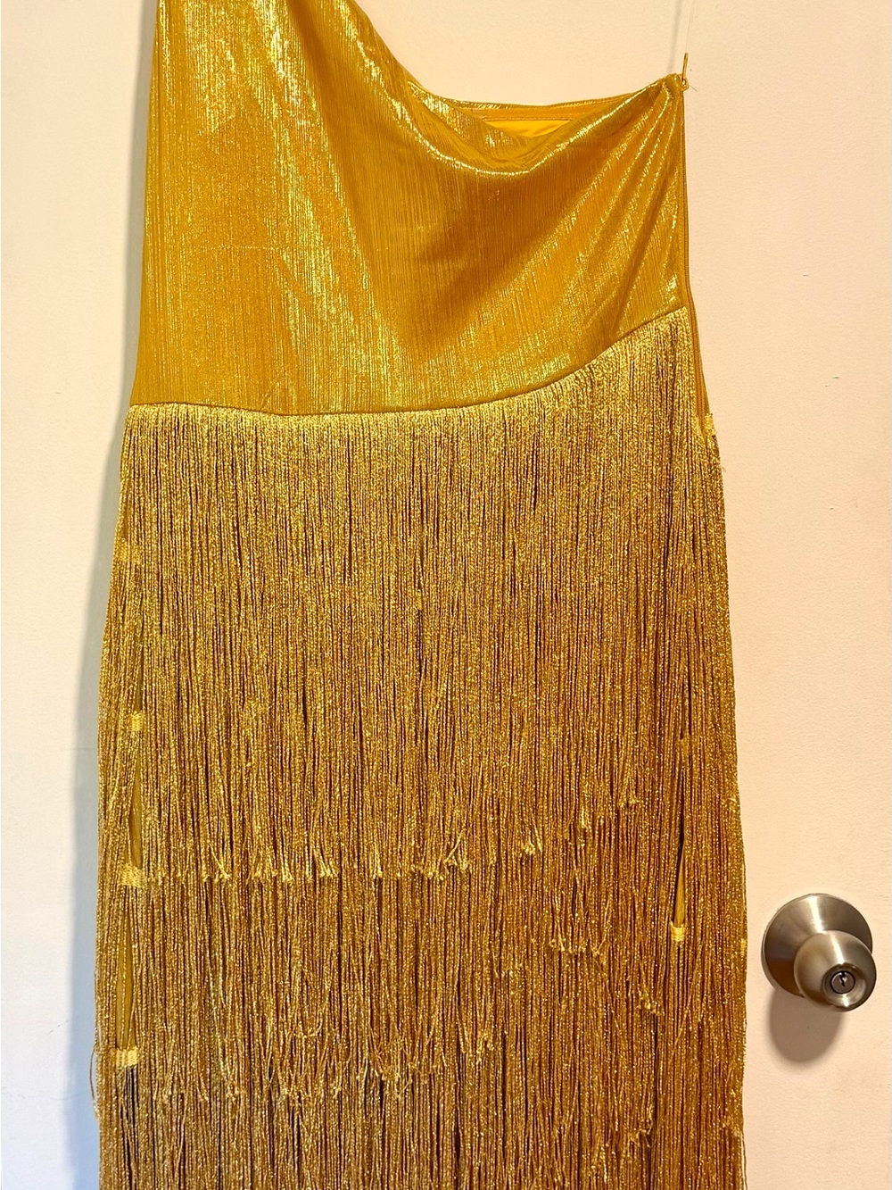 Gold Metallic Fringe Maxi Skirt
